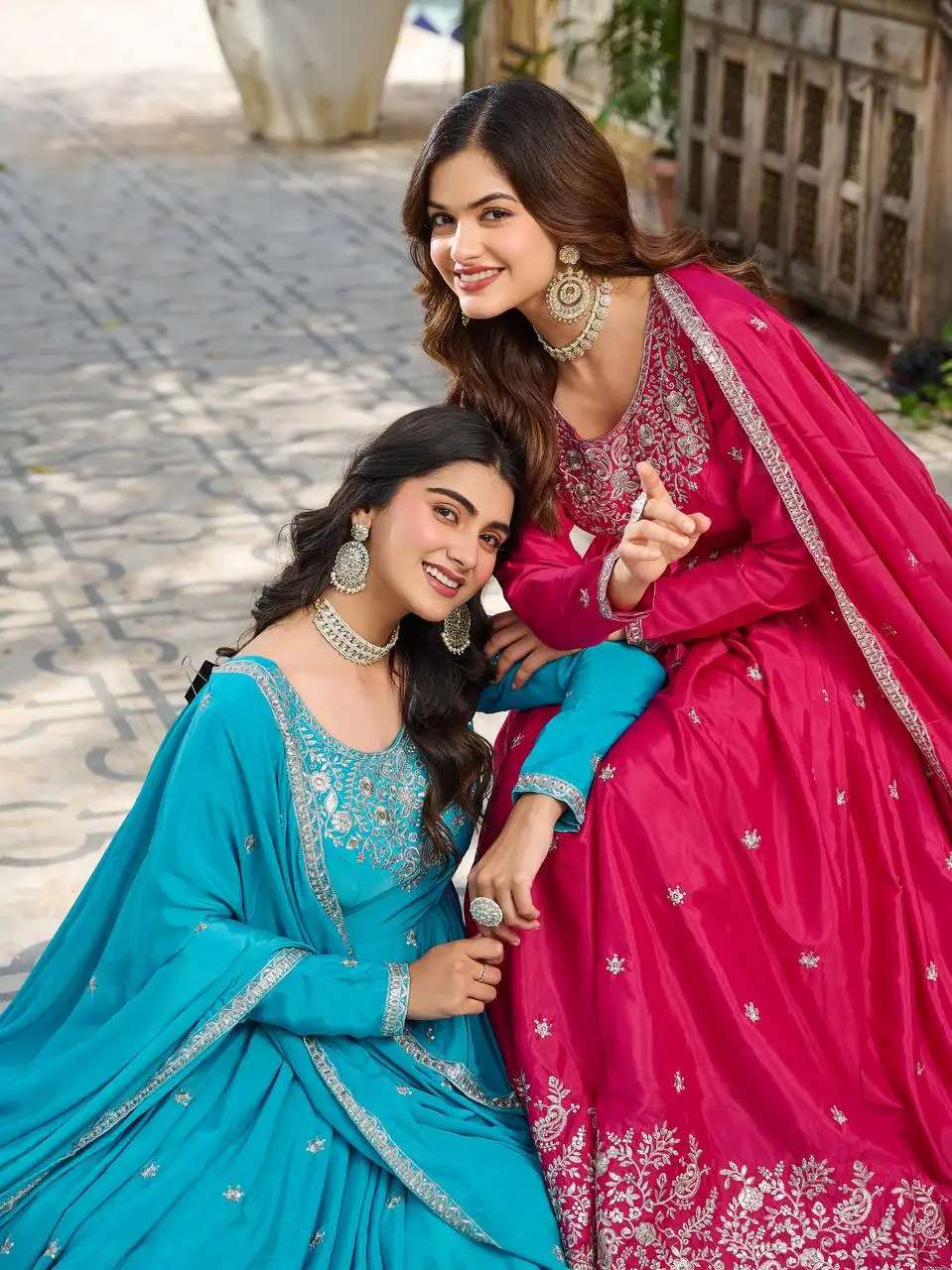 Women's American Silk Sequence Embroidery Long Anarkali Kurti Gown With Dupatta - Image 9