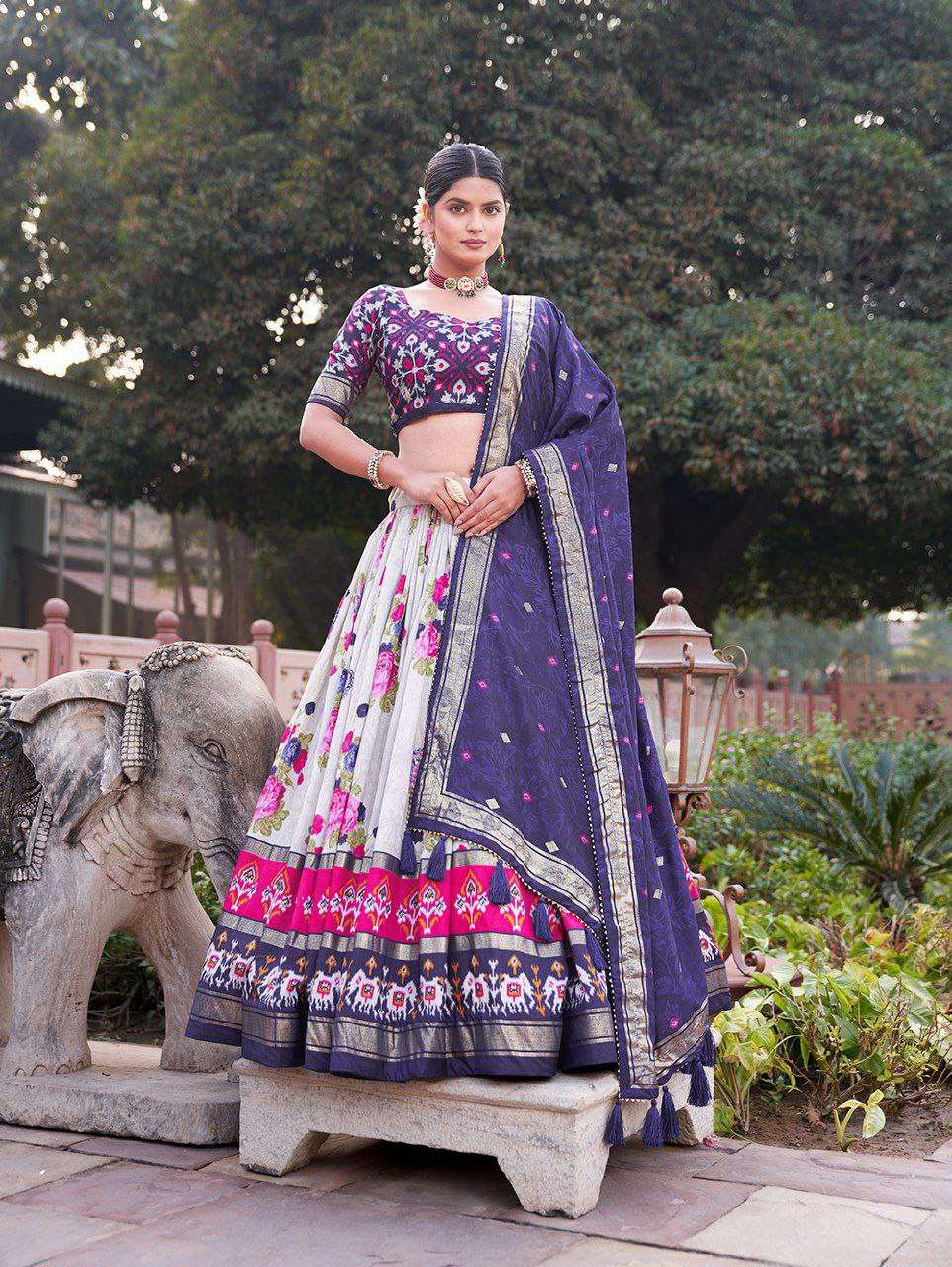 Women's Patola Print Tussar Silk Lehenga Choli Dupatta Set - Image 2